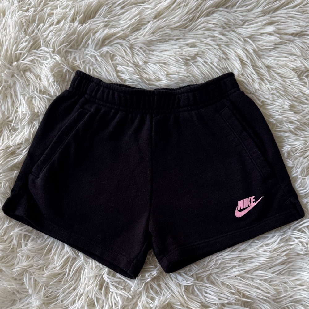 Girl’s Nike Black Athletic Shorts with Pink Emblem Size 5